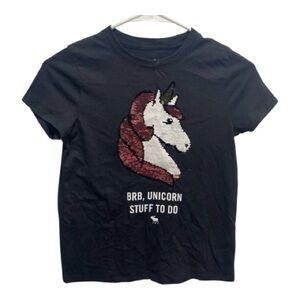 Abercrombie Kids Blue Unicorn Flip Sequin Graphic T-Shirt 9/10 NWOT